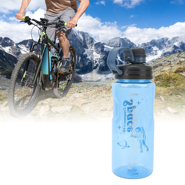 1500ml Matboks-PC Sports Drikkeflaske med Måleskala for Gym, Sykling og Løping - Blå