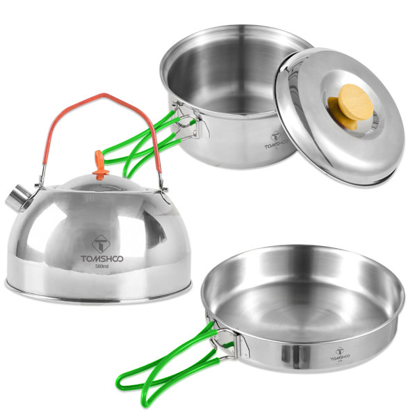 Kompakt Kokesett i Rustfritt Stål for Camping for 1-2 Personer - Gryte & Stekepanne for Alle Komfyrer