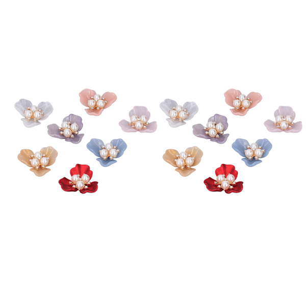 DIY 14 st. pärlstenknappar - utsökta platta blommor i strass med pärlor för kläder och broscher