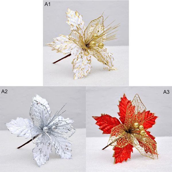 22cm Håndlagde Røde Mesh Juleblomst Ornamenter
