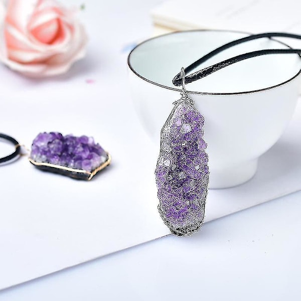 Ametist Cluster Stone Halsband Raw Crystals Heal Stone hänge