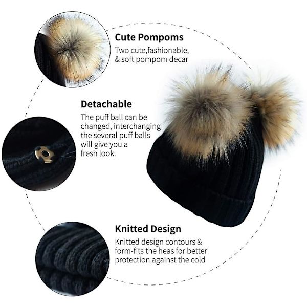 Dam Vinter Dubbel Pom Pom Beanie Fleece Fodrad Bobble Hat