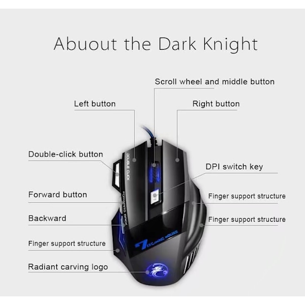 XUSOpticaCordeGaminMousButtoGameMouse Black