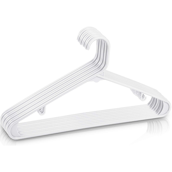 Hjemmeplastikbøjler 10-pak - Tøjbøjler med kroge - Letvægts- og pladsbesparende plastikbøjler - Holdbare, slanke og slanke hvide bøjler White