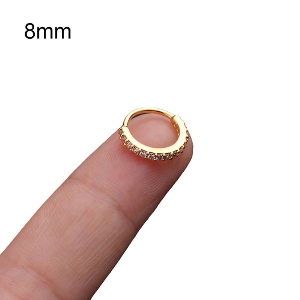 1st Kvinnor Cubic Zirconia Inlagd Hoop Nose Ring Huggie Örhänge gold 8mm