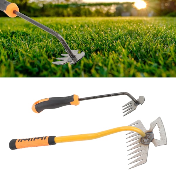 Kompakt Hage Rake med Gummigrep - 4 & 11 Tenner, Ideell for Luking og Jordløsning