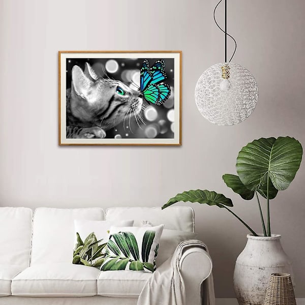 Katt diamond painting fjäril Katt diamantkonst Söt djurkatt