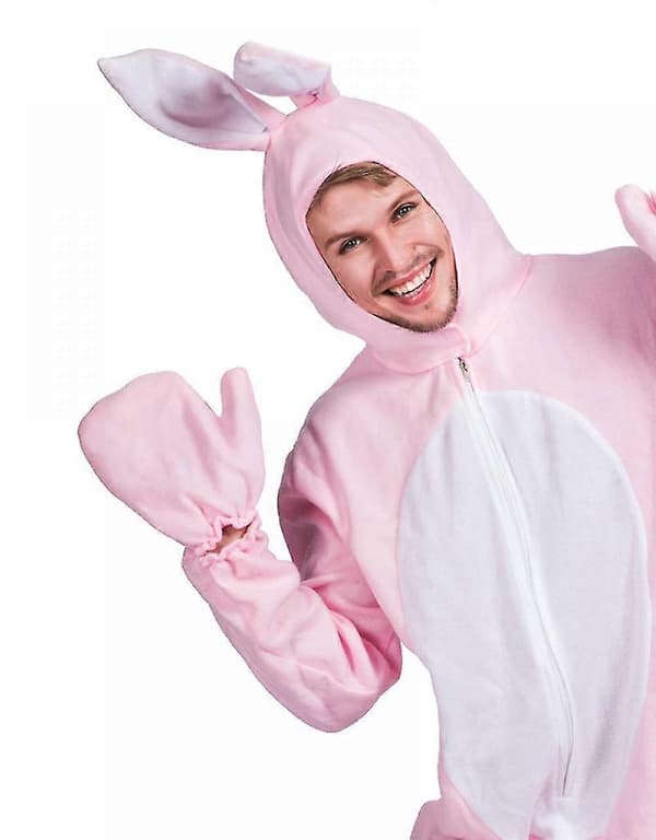 Vaaleanpunainen pupuasu aikuisille, eläinpyjama, juhla-asu