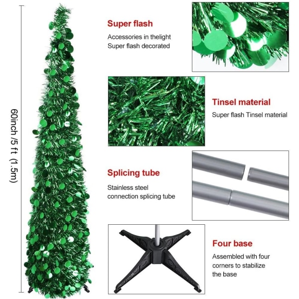5 fot julgran grön hopfällbar för inredning