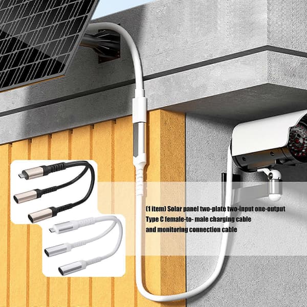 Flexibel solpanel Typ C hona till hane strömkabel 2 in 1 ut för utomhusövervakningsenheter Säkerhetskamera sladd vit White