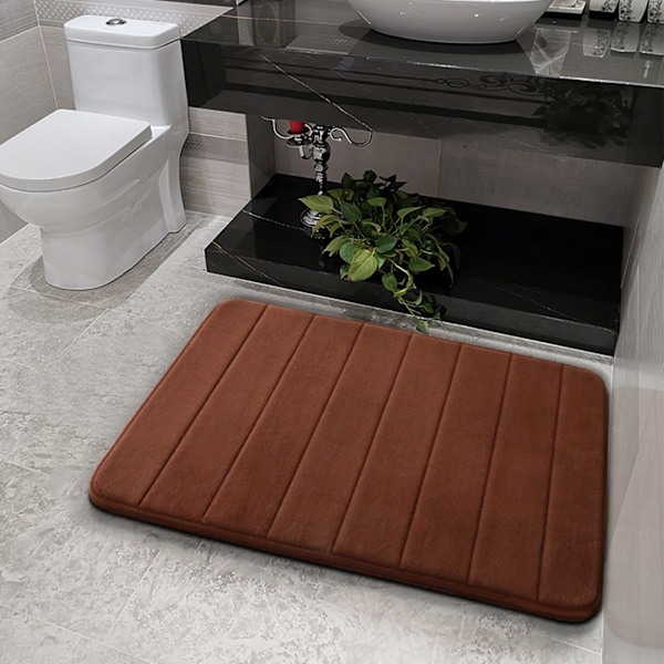 Randig Khaki Tjock Korallfleece Matta - Mycket Absorberande Badrumsmatta