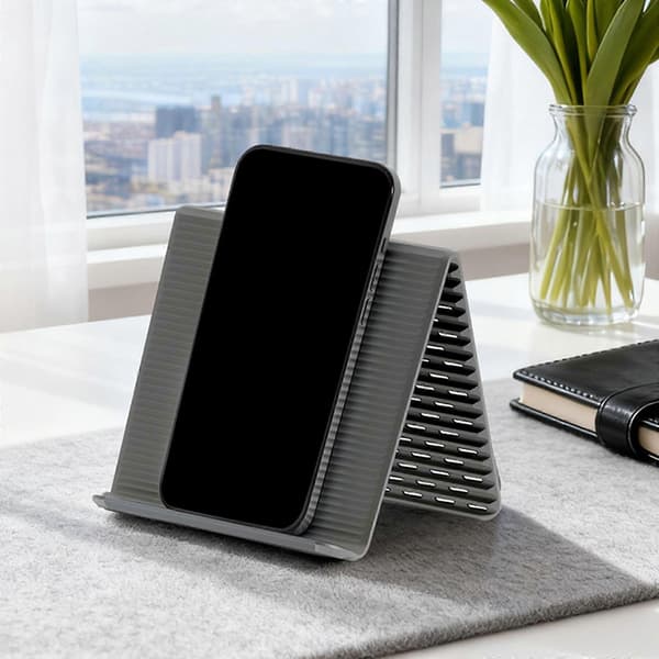 Vikbart telefonställ för kontor, hem och resor med halkfri bas, flexibelt telefonställ i silikon, grå Gray
