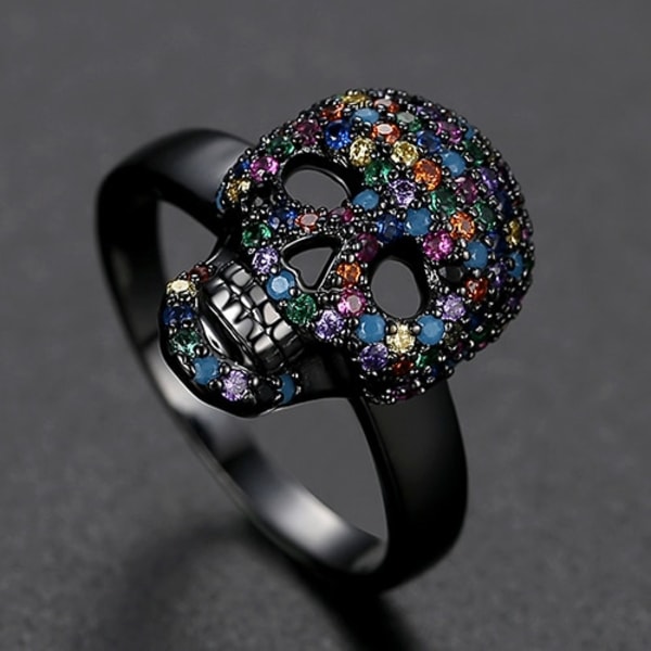 Punk färgglada skelett Devil Ring Skull Face Iced Ringar