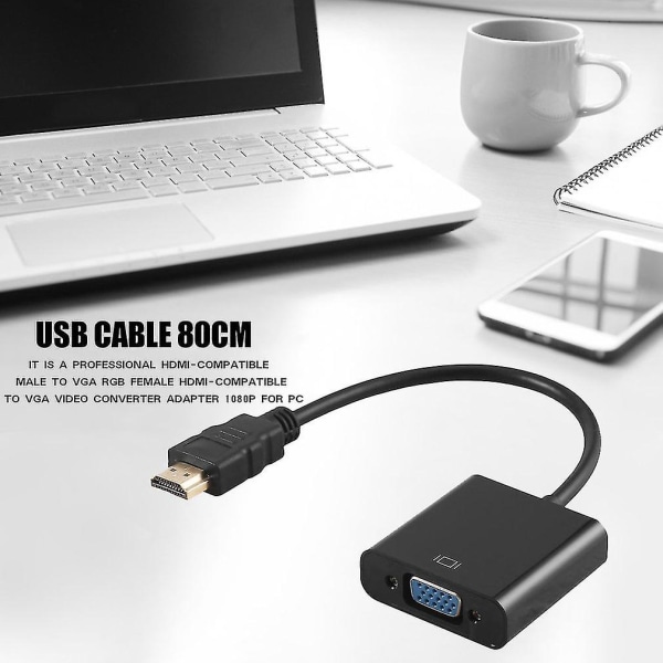 HDMI-kompatibel hane till vga rgb videoadapter 1080p för pc svart