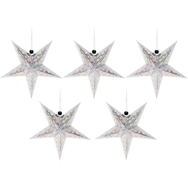 【DENGTU】5-pak papirstjernelamper - 45cm - Julepynt (Sølv)