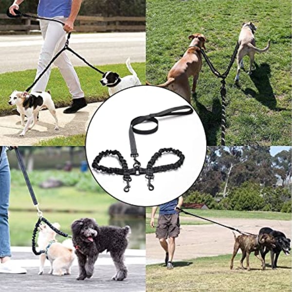 Dubbel hund 360° trasselfri koppel för 2 hundar Dubbel hundkoppel 120*62-138cm Black