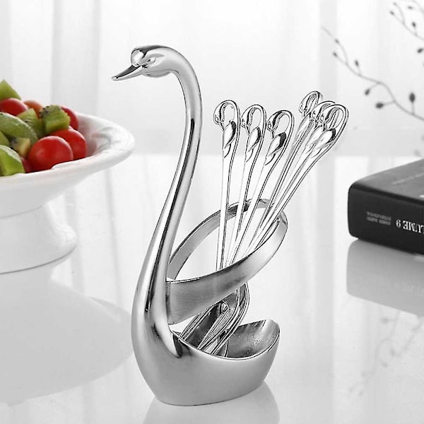 1st Svanhållare Gaffel Sked Servis Set Stativ Hållare Matservis Silver 15x7x42cm
