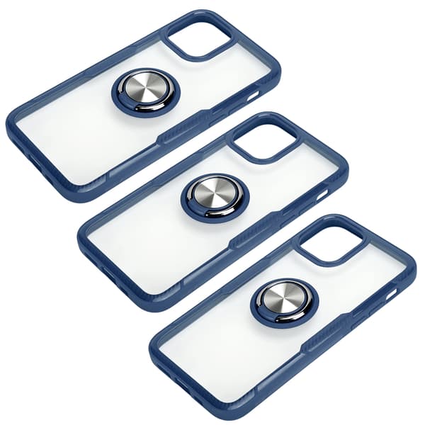 3 st 6,7 tums transparent stötsäkert telefonfodral med ringstativ för iPhone 12 Pro Max Azurblå