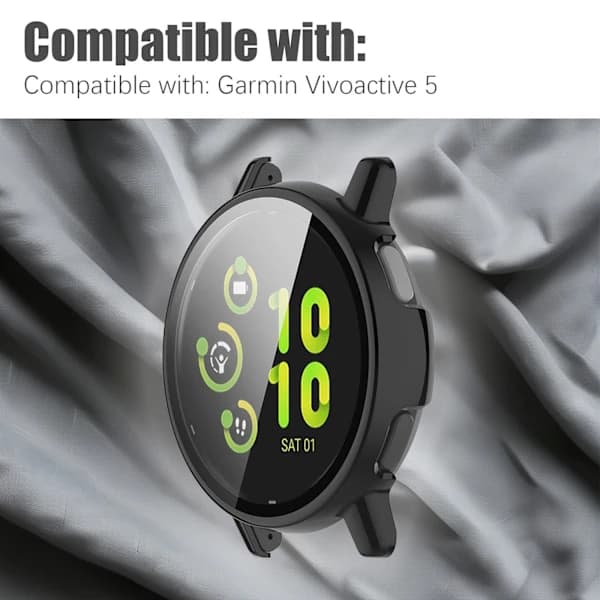 Suojakotelo näytönsuojalla Garmin Vivoactive 5:lle (musta)