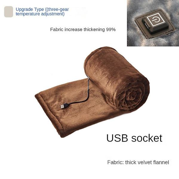 Flanellvärmefilt, maskintvättbar, USB 5 volt bärbar 100*80cm