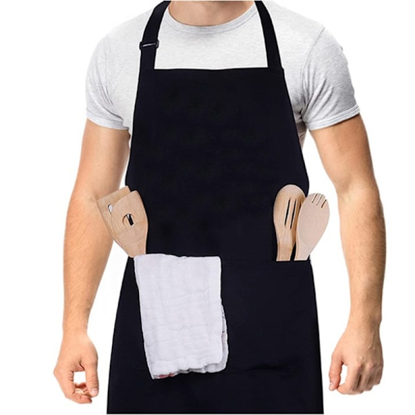2-pack svart nackbandförkläde vattentätt enfärgat med 2 fickor, perfekt för grillning, restaurang och hemmabruk.