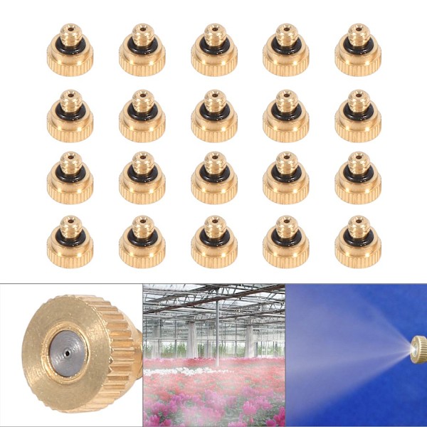 20 kpl 0,4 mm messinkisiä sumutussuuttimia puutarhan jäähdytysjärjestelmiin 10/24 UNC -liittimillä