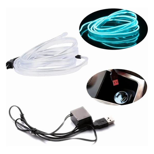 3 m USB Bil LED Interiör Strip Ljus Flexibel Neon Atmosfär Isblå