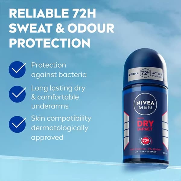 【DENGTU】Nivea Men Dry Impact Roll On 50ml Blå blue