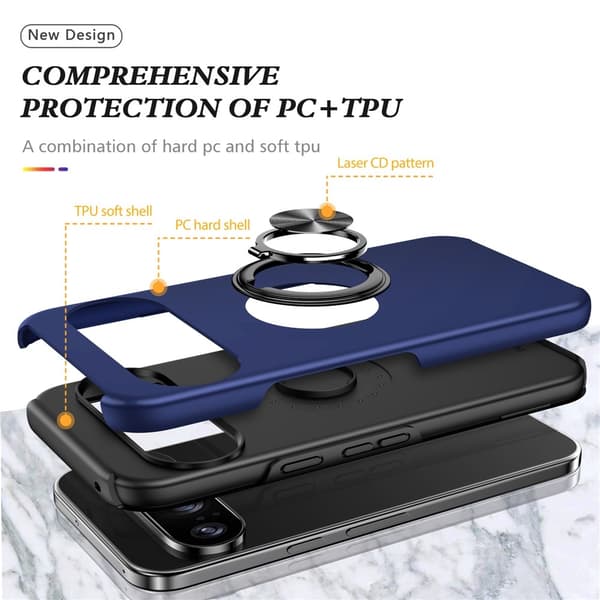 Til Pixel 10 Pro / Pixel 10 Deksel Hybriddeksel med Fingerring - Blå Dark blue blue