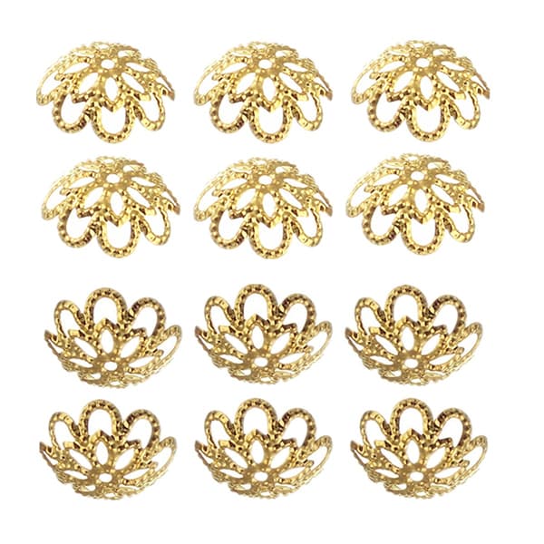 【DENGTU】10mm gullfargede blomsterperlehetter hule blomsterperlehetter for smykkefremstilling (gull) Gold