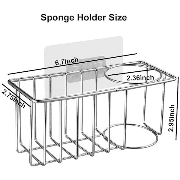 Svampeholder + opvaskebørsteholder, 3 i 1 vaskholder, 304 rustfrit stål rustfrit og vandtæt, selvklæbende installationsfri boring Sink Caddy