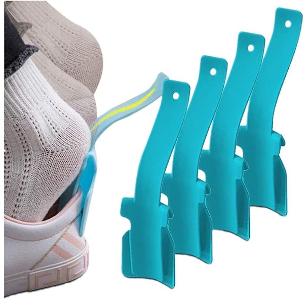 4 kpl Lazy Shoes -apua helppokäyttöisille kengille, kannettava kenkien nostoapulainen miehille, naisille ja lapsille, sukkaliukukahvalla varustettu kenkätorvi iäkkäille eläkeläisille Blue