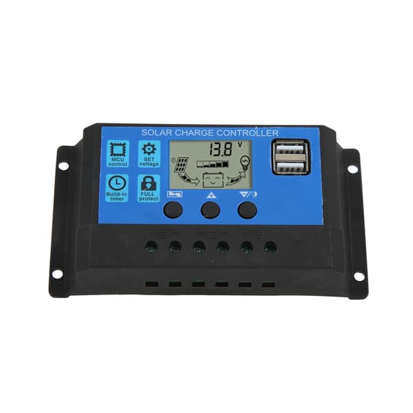 Solcelleladningsregulator 30A Solpanelregulator Dobbel USB-utgang for 12V/24V solpaneler
