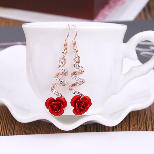 Exquisite Rose Rhinestone Øreringe til Kvinder - Elegante Legering Dråbe Øreringe, Perfekt til Bryllupsfester
