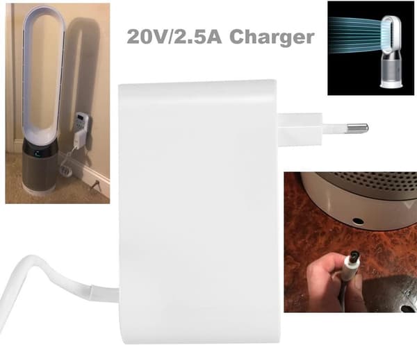 Oplader 1,85 m strømkabeladapter 20 V 2,5 A til Dyson TP04 TP05 TP06 DP04 BP01PH02 PH04 PH09 til luftrensere luftfugtere og multifunktionel hvid