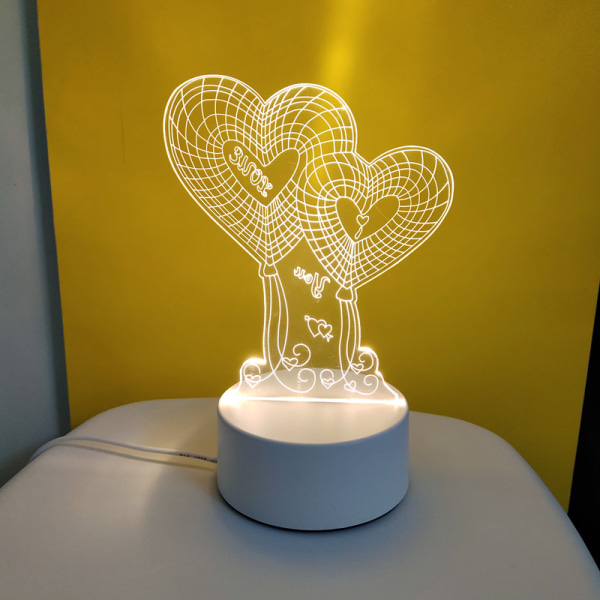 3D Nattlampa Smart Home Creative Barn presentbordslampa Charging colorful models double heart LOVE