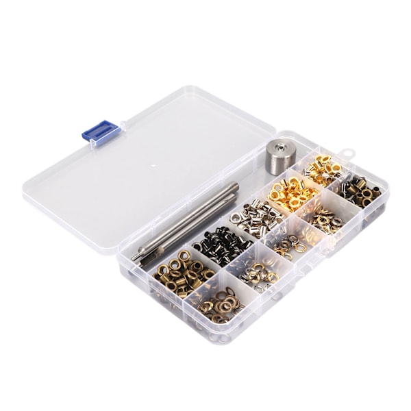 Metallisk öljett-kit för reparation med 280 set 4 mm öljett-öljetter i 4 färger och 3-delad installationsverktygssats