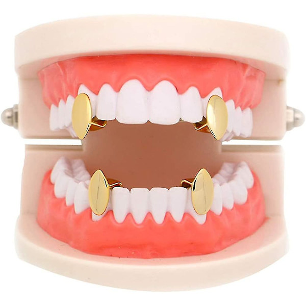 Lureen Metal Grillz Vampire Fangs Dracula Hip Hop Grillar för dina tänder gold 4 pcs