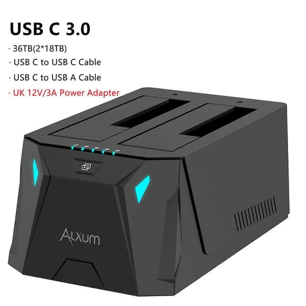 ALXUM USB C til SATA Dual-bay Harddisk Dockingstation til 2.5/3.5 tommer SSD HDD USB 3.0 Harddisk Dock med Offline Kloning 36TB[dt]