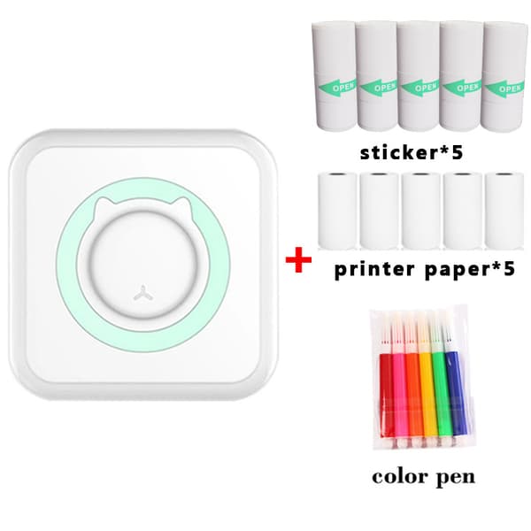 [DT]Mini termisk skriver, bærbar blekkfri Bluetooth-skriver med 5