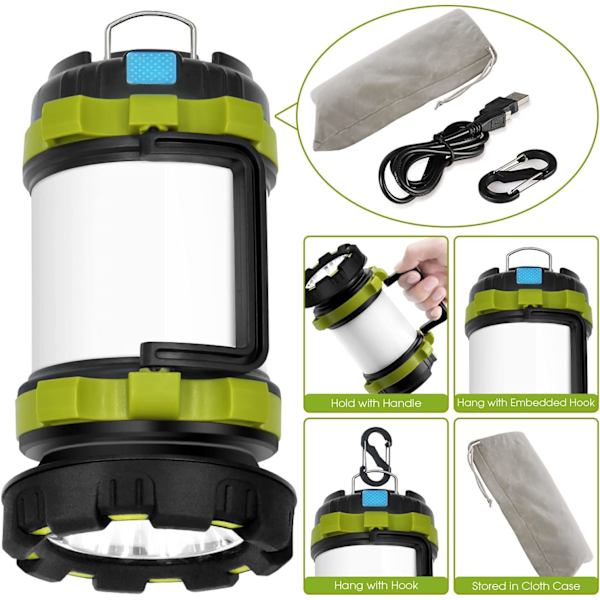LED campinglykta Uppladdningsbar, T2000 hög lumen 2 Pack