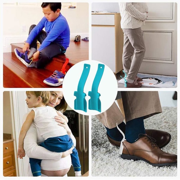 4 kpl Lazy Shoes -apua helppokäyttöisille kengille, kannettava kenkien nostoapulainen miehille, naisille ja lapsille, sukkaliukukahvalla varustettu kenkätorvi iäkkäille eläkeläisille Blue