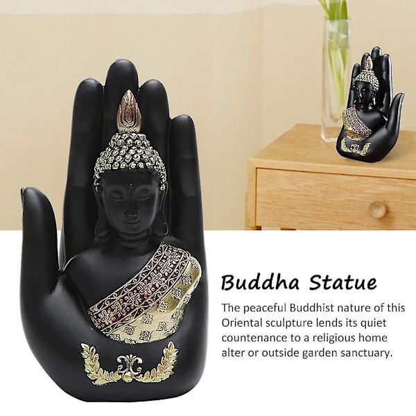 Resin Palm Buddha staty, Buddha sitter i hand staty