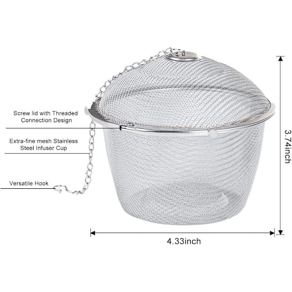 Ekstra stor tebold i rustfrit stål med drejelås, tesigte, krydderiinfuser 11 cm/4,3 tommer