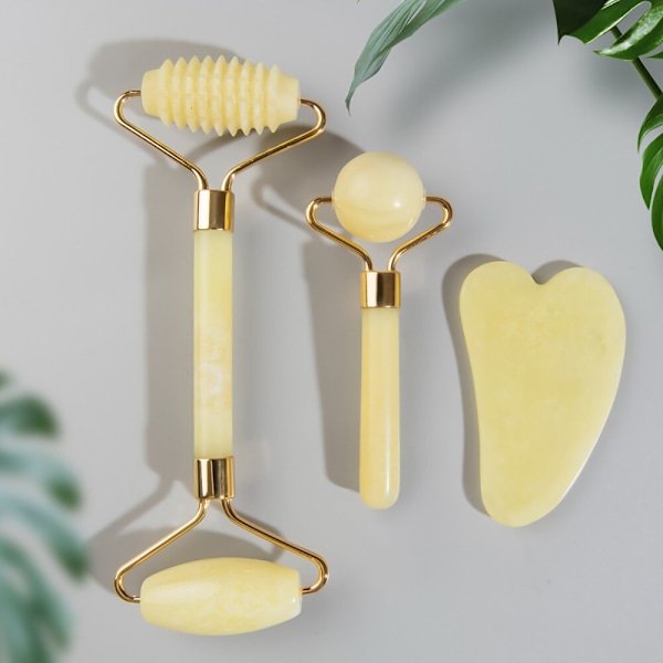 Naturlig Jade Face Roller Gua Sha Scraper Set Guasha massageverktyg Emerald C