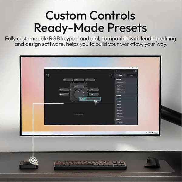 D100H Dial Creative Controller för Video- och Foto-redigering, Dial RGB-knappsatskontroller för Ljussystem Intelligent Studio Black
