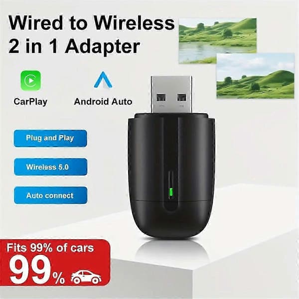 [DT] Trådløs CarPlay & Android Auto-adapter 2-i-1 USB-A & USB-C WiFi6 for biler