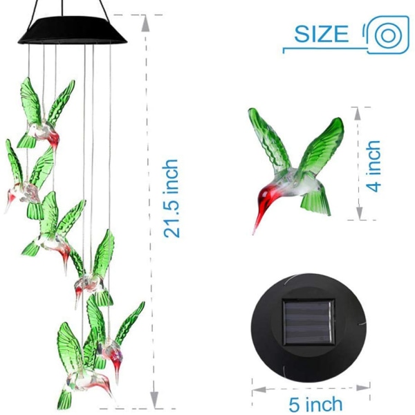 Solar Hummingbird Wind Chimes utomhusdekoration, trädgårdsdekorationer Green Hummingbird