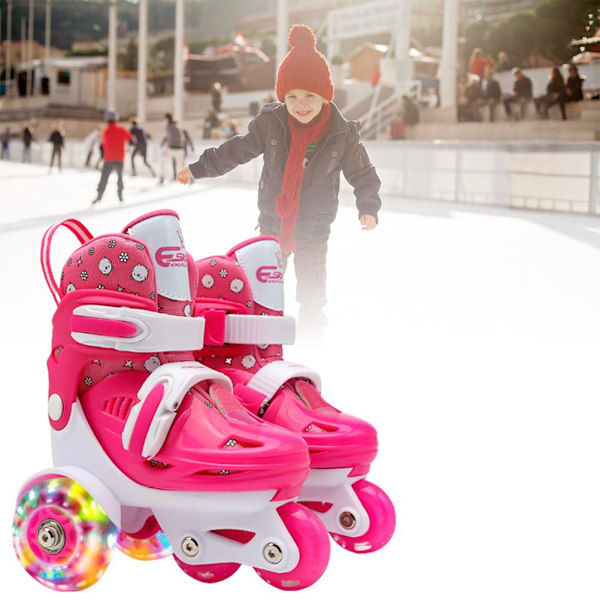 HT Kids Quad Roller Skates med justerbar storlek, 3-punkts balans, dubbla bromsar och lysande hjul - Perfekt för flickor och pojkar