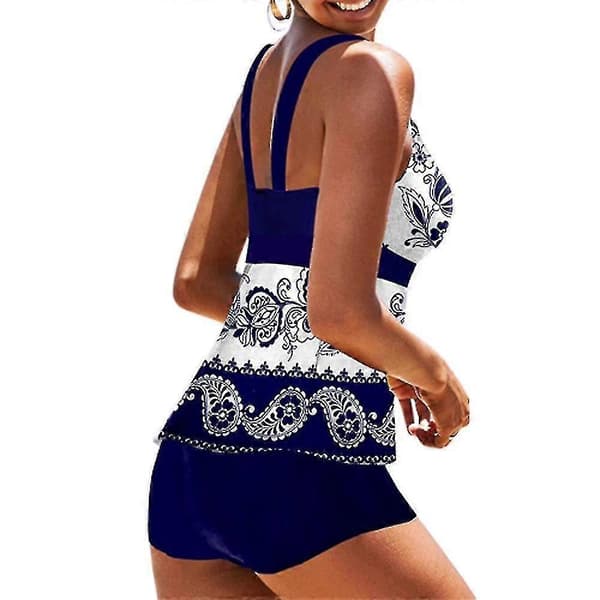 Kvinder Push Up Polstret Badetøj V Hals Tankini Sæt Boyshort Badedragt Plus Size